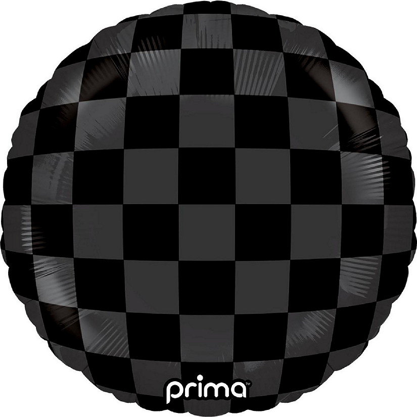 Prima - 9" - Black - Round Checker Print Balloons Image