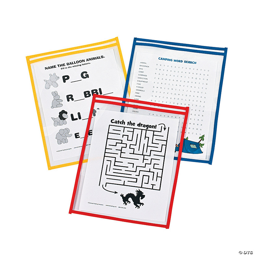 Primary Color Top-Loading Dry Erase Pockets - 12 Pc. Image