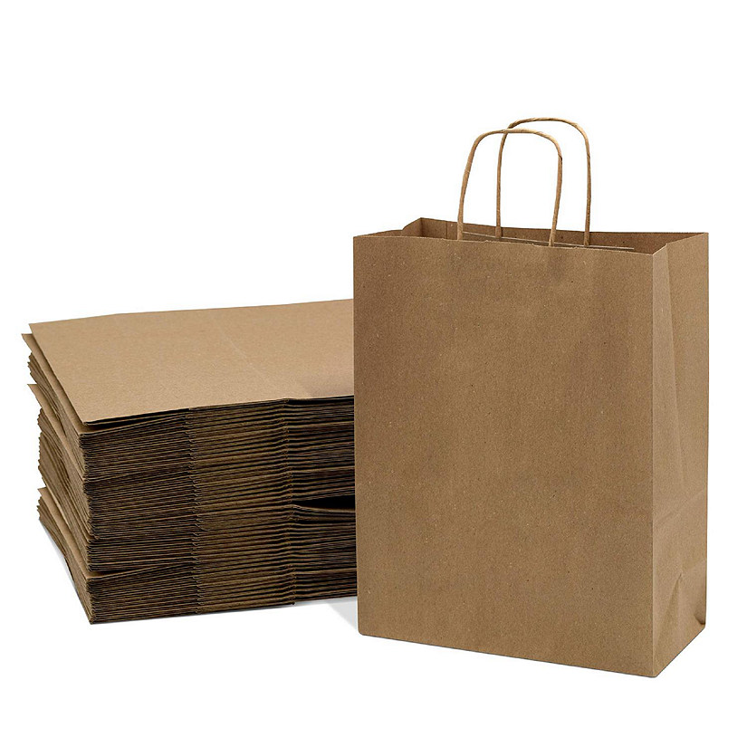 Prime Line Packaging 10x5x13 Inch Medium Brown Paper Bags with Handles, Gift Bags Bulk 50 Pack Image