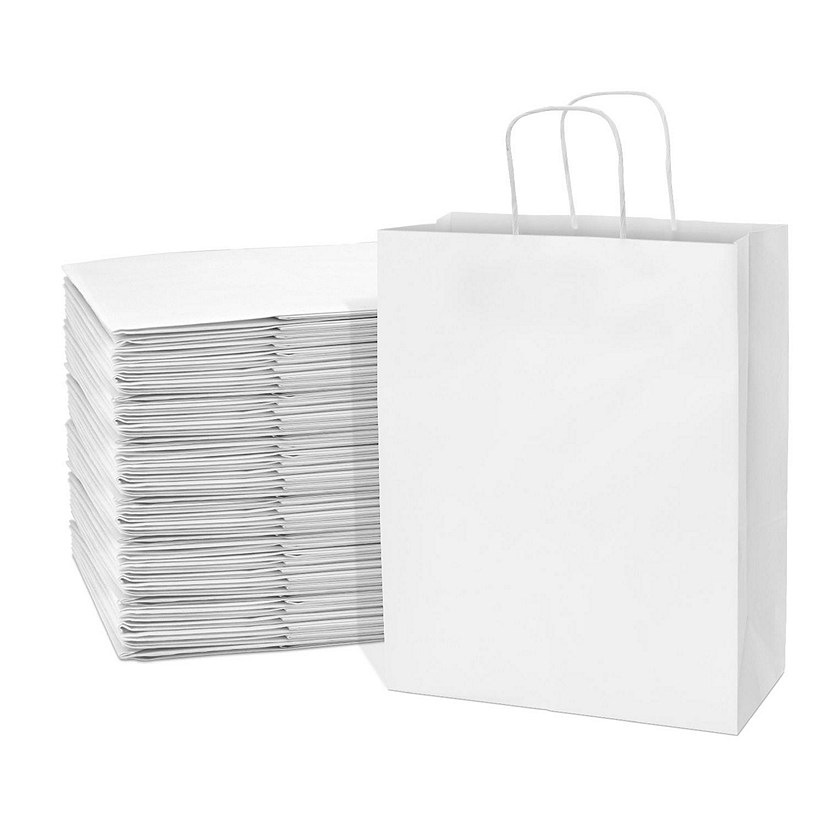 Prime Line Packaging 10x5x13 Inch Medium White Gift Bags with Handles, Kraft Paper Bags Bulk 50 Pack Image