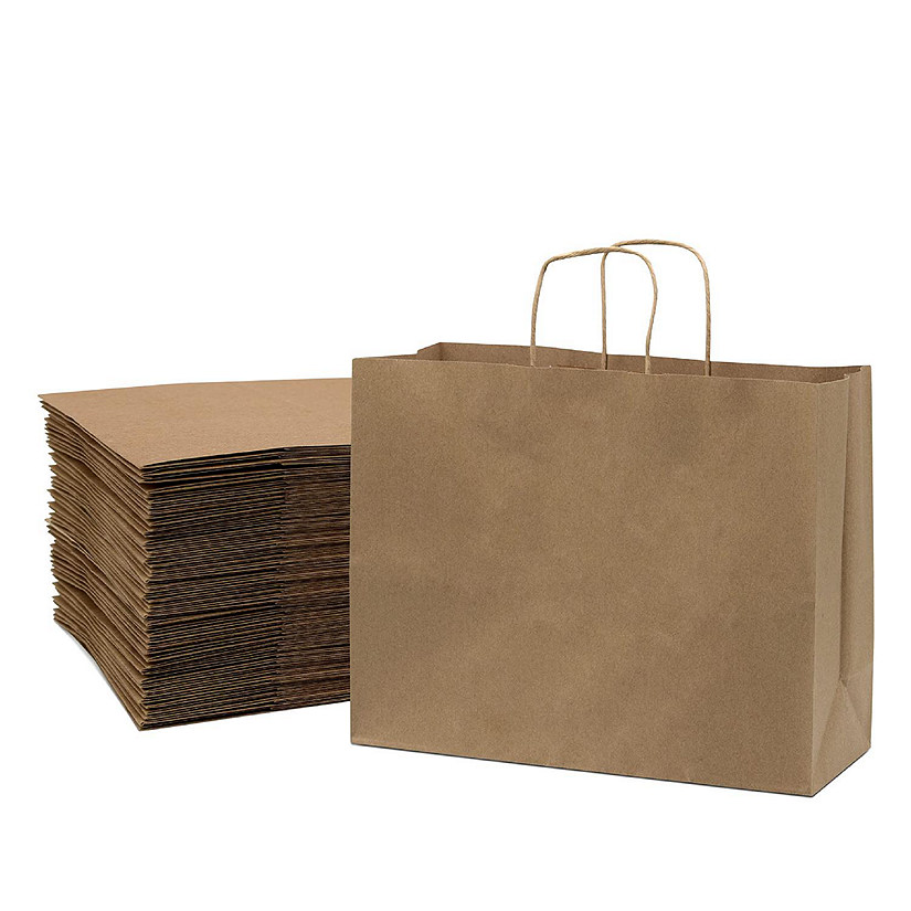 Prime Line Packaging 16x6x12 Inch Large Brown Paper Bags with Handles, Gift Bags Bulk 50 Pack Image