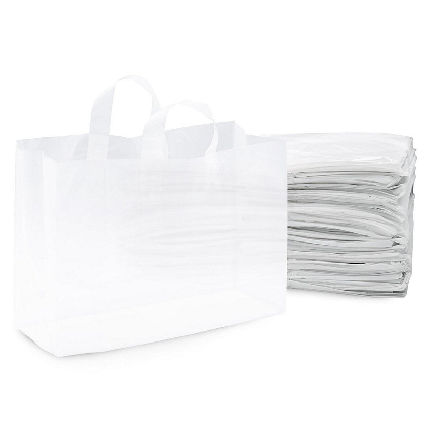 Prime Line Packaging 16x6x12 Inch Large Frosted White Plastic Bag with Handles, Gift Bags 100 Pack Image