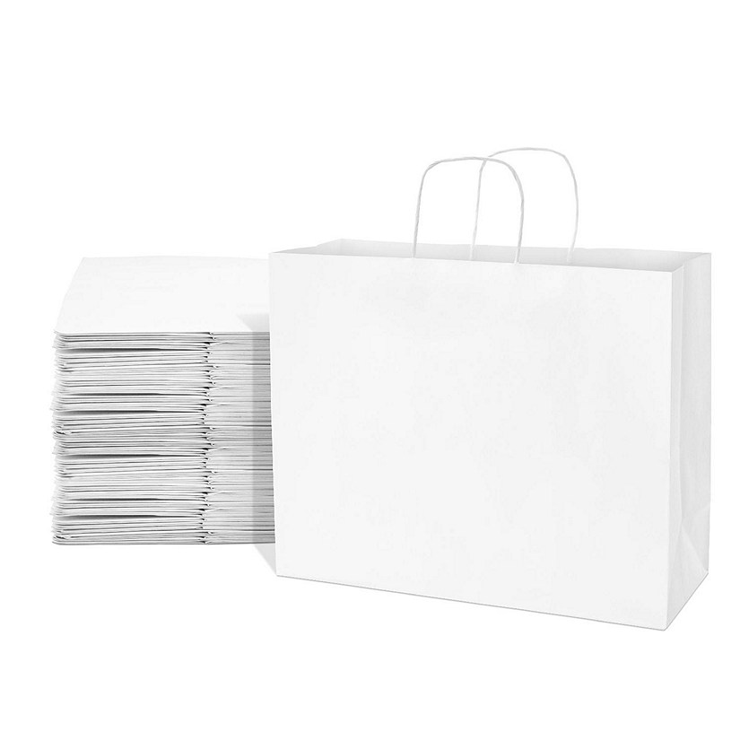 Prime Line Packaging 16x6x12 Inch Large White Paper Bags with Handles, Gift Bags Bulk 100 Pack Image