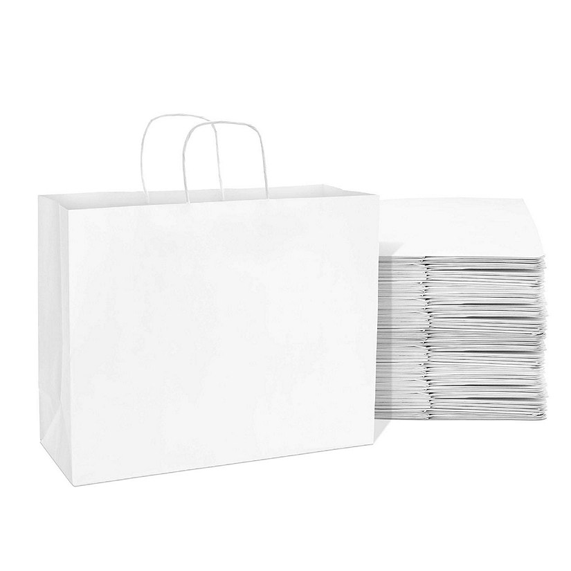 Prime Line Packaging 16x6x12 Inch Large White Paper Bags with Handles, Gift Bags Bulk 50 Pack Image