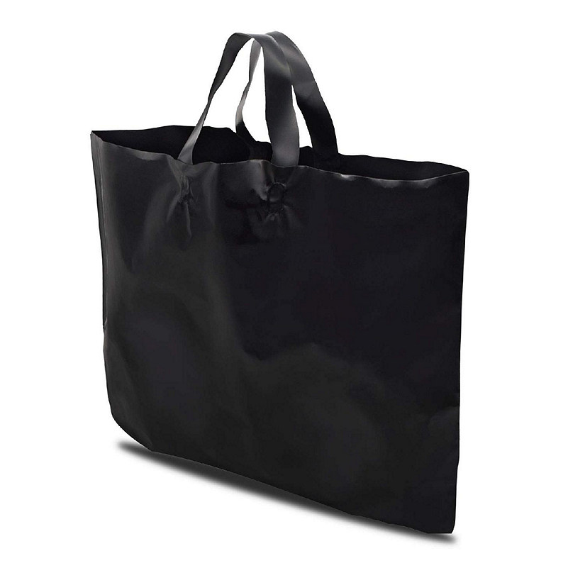 50ct Prime Line Packaging- 19.5x15x4 inch 25 Pack Black Plastic Totes Shopping Bags with Soft Loop Handles