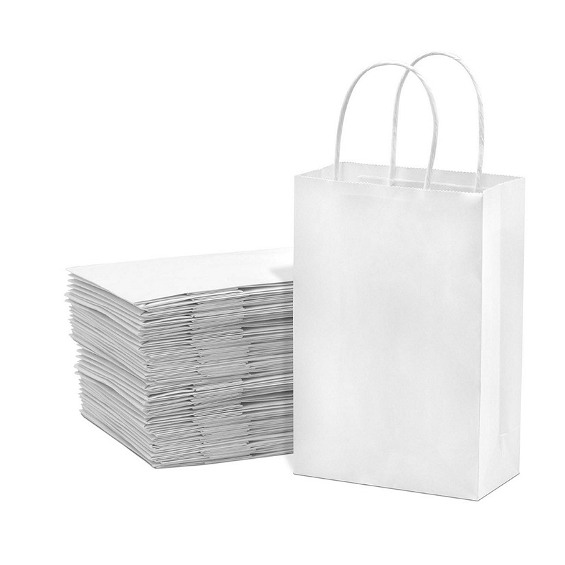 Prime Line Packaging 6x3x9 Extra Small White Paper Bags with Handles Kraft Gift Bags Bulk 100 Pack Oriental Trading