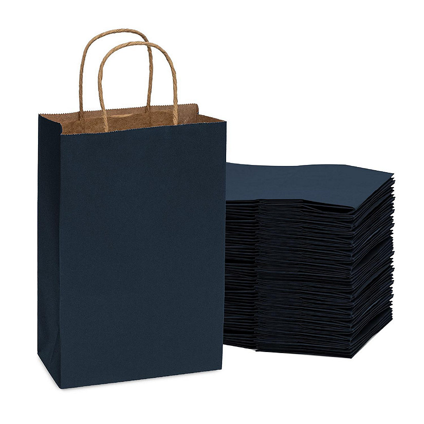 50ct Prime Line Packaging- Blue Gift Bags Navy Kraft Paper Shopping Bags with Handles 6x3x9 inch 100 Pack Yellow