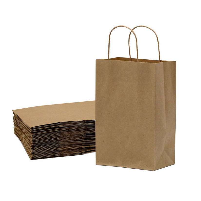 Prime Line Packaging- Brown Kraft Paper Gift Bags with Handles for All Occasions 100 Pcs 10x5x13 Image