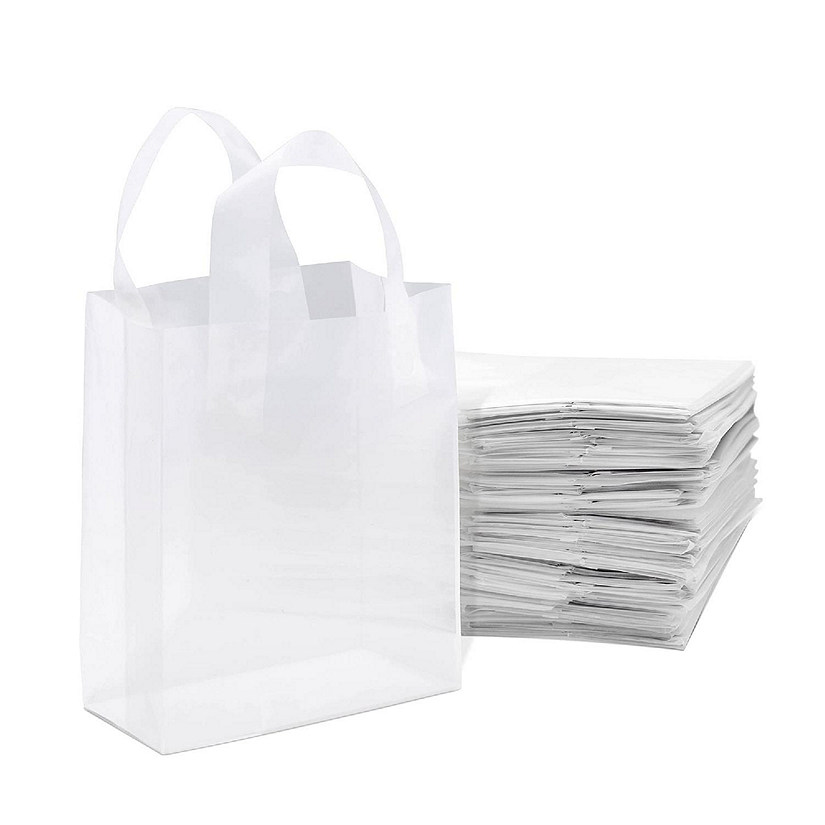 Prime Line Packaging Plastic Bags with Handles, Small Plastic Bags Frosted White 8x4x10 100 Pack, Clear