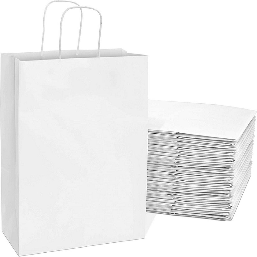Prime Line Packaging White Gift Bags, Medium Gift Bags Bulk, Paper Bags with Handles 10x5x13 100 Pack Image