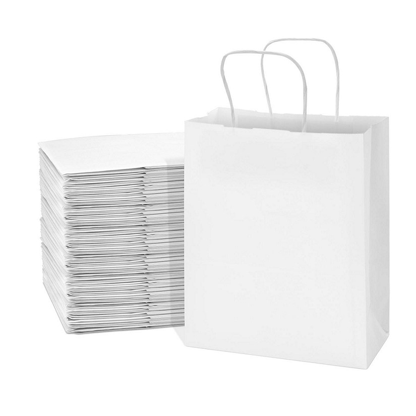 Prime Line Packaging- White Paper Bags with Handles &#8211; 8x4x10 inches 400 Pcs. Paper Shopping Bags, Bulk Gift Bags Image