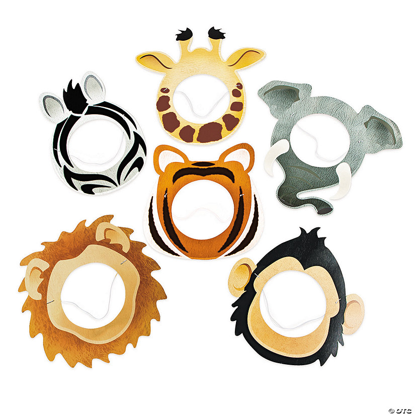 Printed Animal Face Masks- 12 Pc. Image