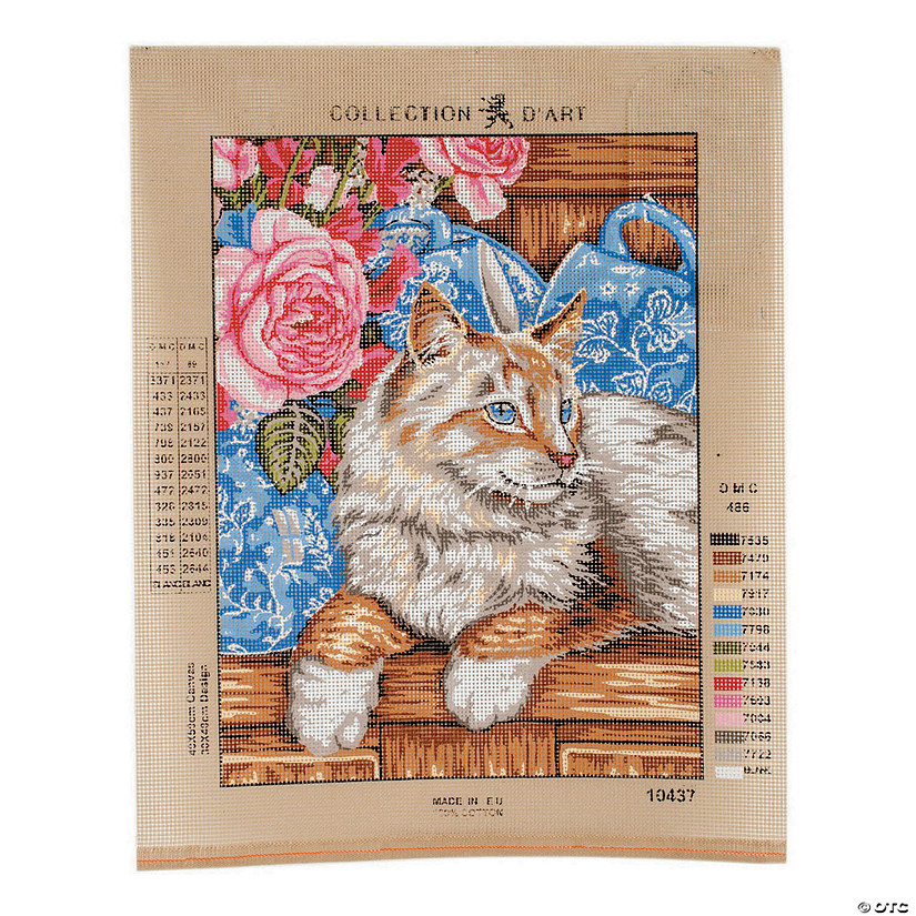 Printed Tapestry Canvas Cat On Shelf Oriental Trading