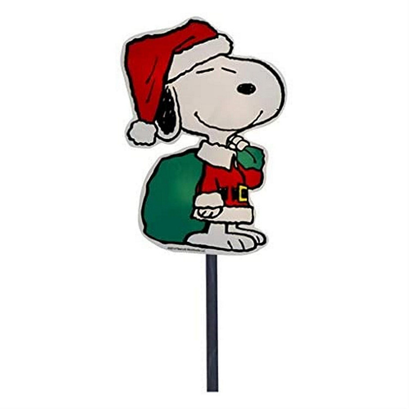 ProductWorks Peanuts 2D LED Pre-Lit Flat PVC Pathway Markers Featuring Snoopy Christmas Yard Art- 12-Inch Image