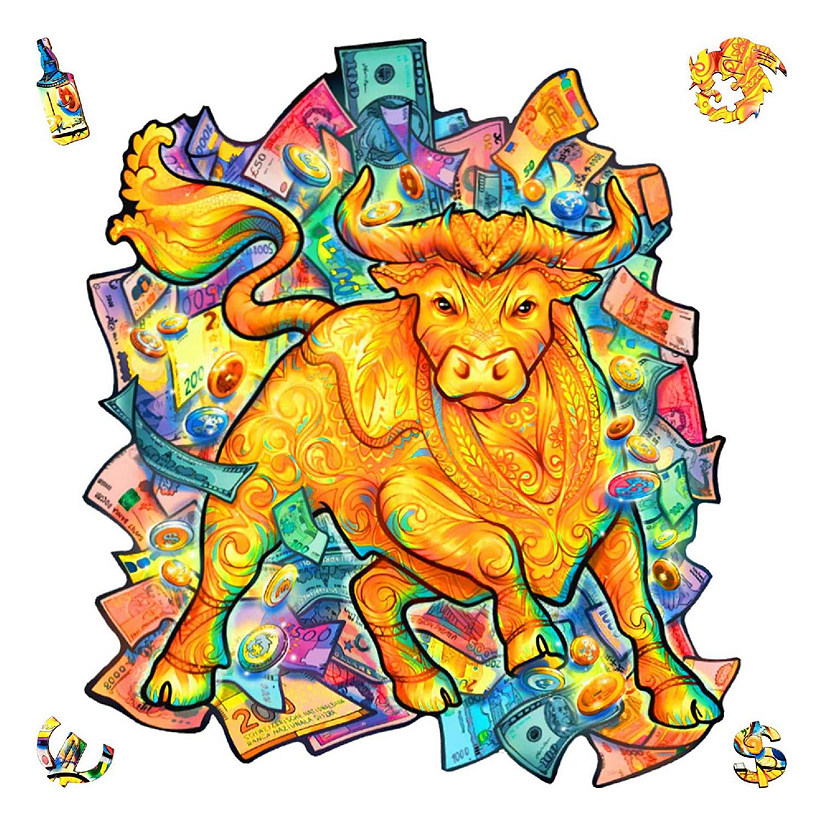 Prosperous Bull 102 Piece Shaped Wooden Jigsaw Puzzle Image