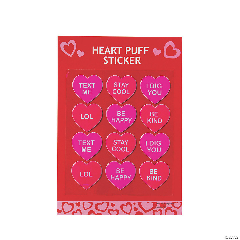 Puffy Valentine Conversation Heart Stickers - 6 Pc. Image