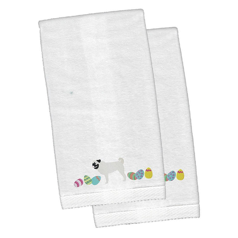 Pug Easter White Embroidered Plush Hand Towel - Set of 2 Image