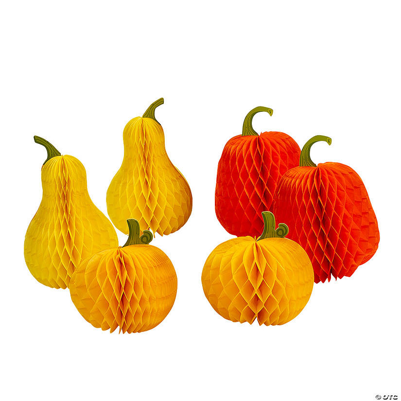 Pumpkin & Gourd Honeycomb Centerpieces &#8211; 6 Pc.  Image