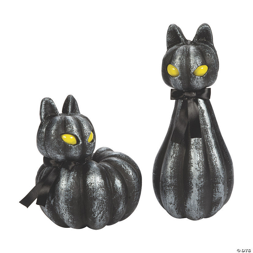 Pumpkin Black Cat Light-Up Halloween Decorations Image