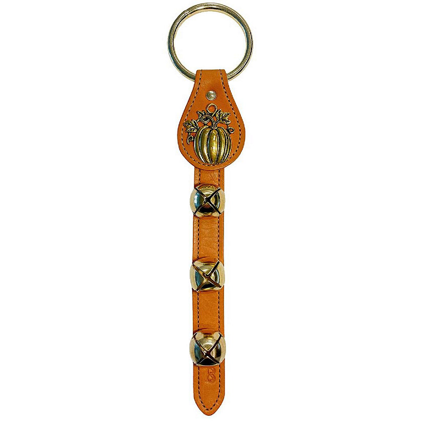 Pumpkin Charm Natural Leather Strap Sleigh Bell Door Hanger Made in USA Image