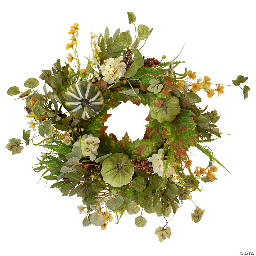 Pumpkins and Berries Artificial Fall Harvest Twig Wreath  24-Inch  Unlit Image