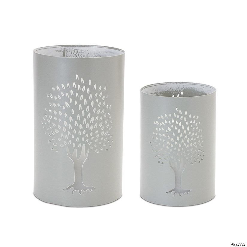 Punched Metal Tree Candle Holder (Set Of 2) 6"H, 8"H Metal Image