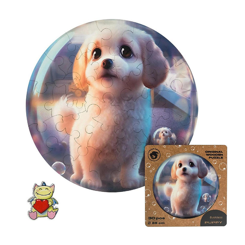 Puppy Bubblezz Round 30 Piece Wooden Jigsaw Puzzle Image