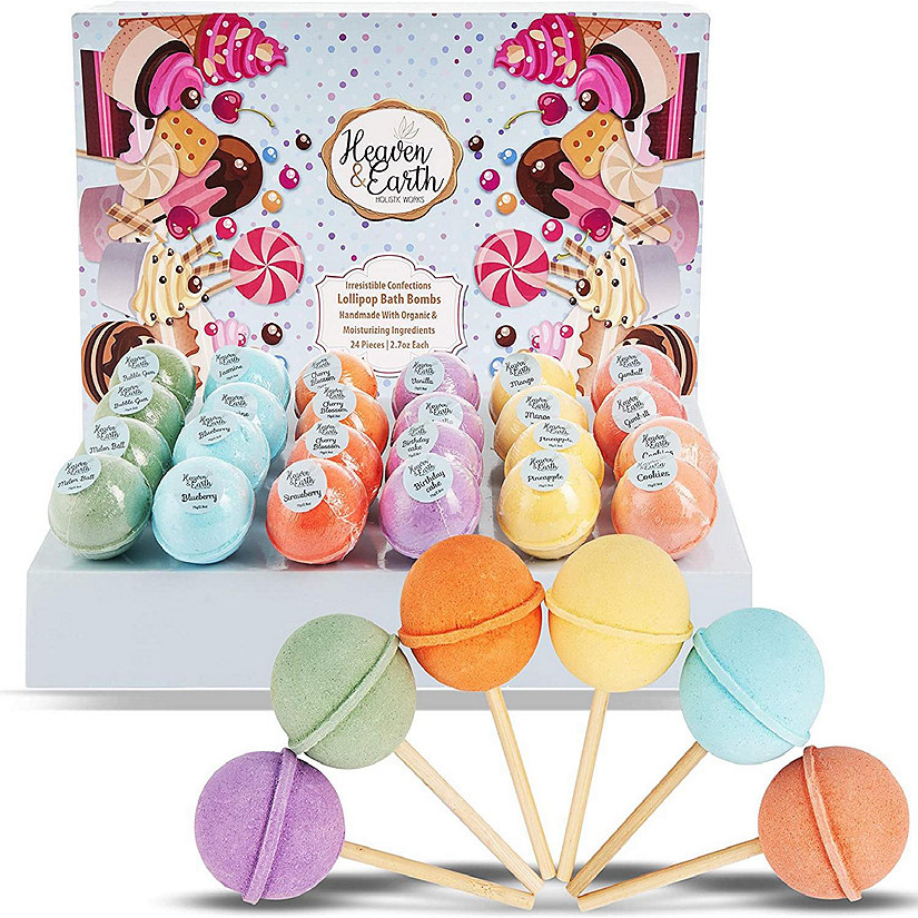 Pure Parker - Kids 24 Lollipop Bath Bombs Gift Set. Natural Bath Fizzies Moisturizing Bath Bombs to Make Bath Time Fun! Perfect Party Favors for Kids, Carnival Prizes Image