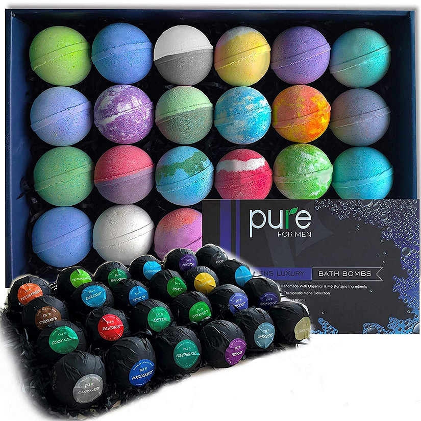 Pure Parker - Men's Bath Bombs Gift Set. 24 Assorted Pack Therapeutic Shea Bath Bombs. Large Spa Fizzers with Moisturizing Essential Oils Image