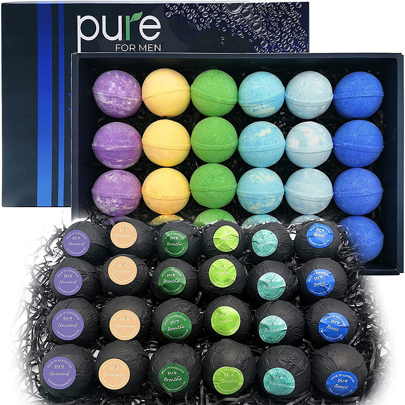 Pure Parker Men's Bath Bombs Gift Set. 24 Therapeutic Shea Bath Bombs. Moisturizing