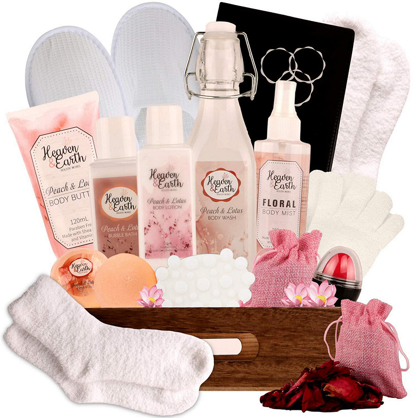Pure Parker Peach Lotus 18 Piece Spa Bath & Body Gift Basket with Journal Image
