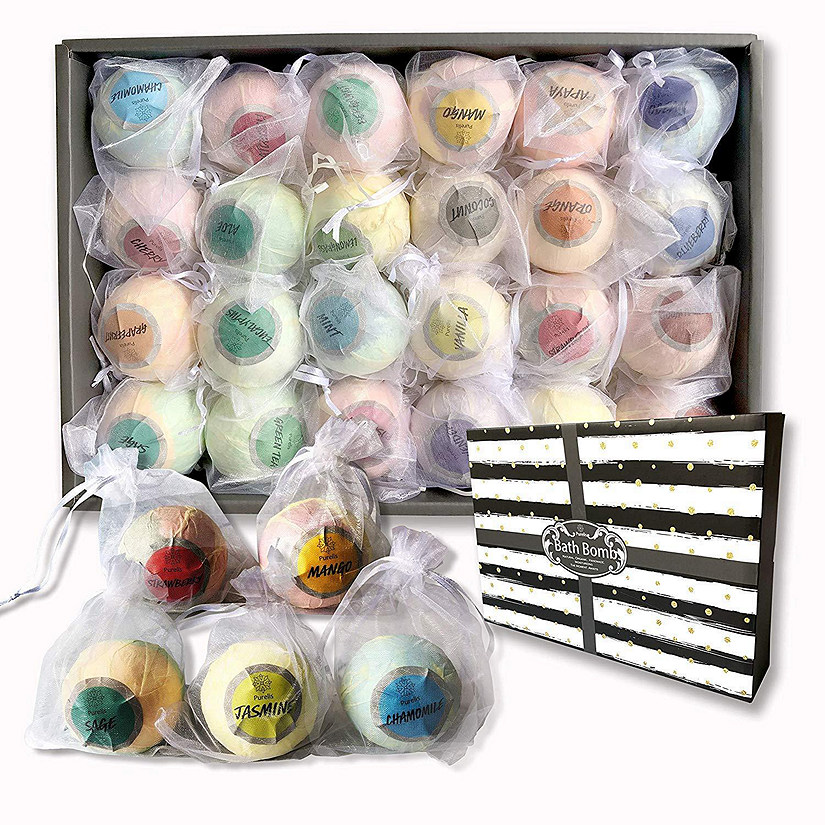 Purelis - 24 Bath Bombs Gift Set. Individually Wrapped in Mesh Bags. Party Favors, Wedding Favors Image