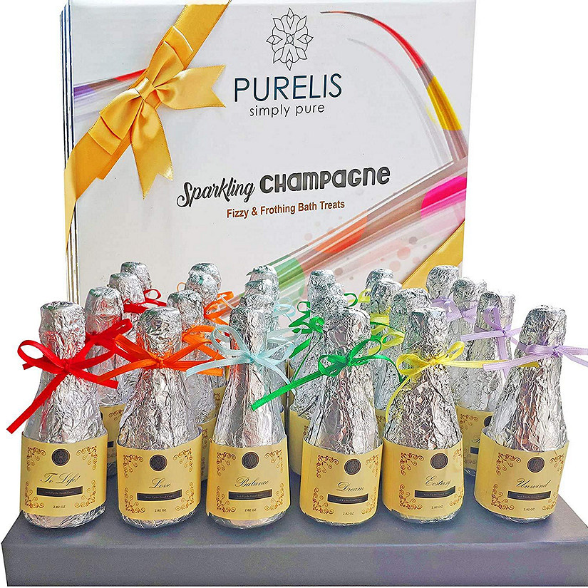 Purelis 24 Wine & Champagne Bottle shaped Bath Bombs Gift Set Wedding Favors Natural, Moisturizing. Individually Wrapped Image