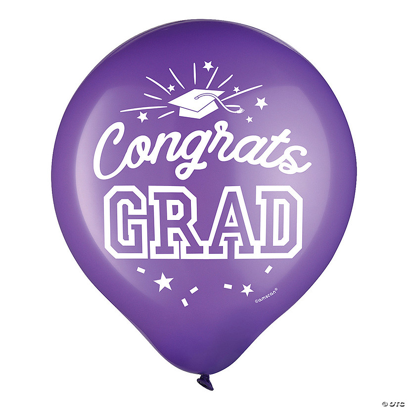 Purple Congrats Grad 12" Latex Balloons - 15 Pc. Image