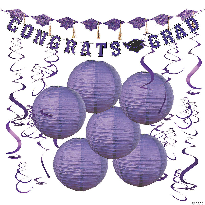 Purple Congrats Grad Hanging Decorations Kit - 20 Pc. Image