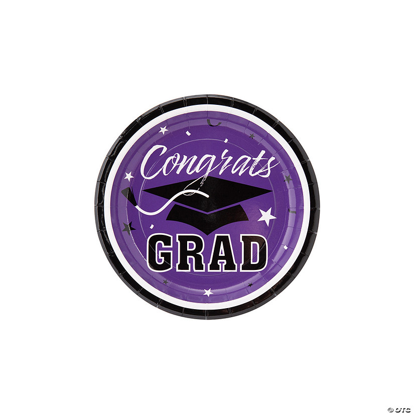 Purple Congrats Grad Paper Dessert Plates - 25 Ct. Image