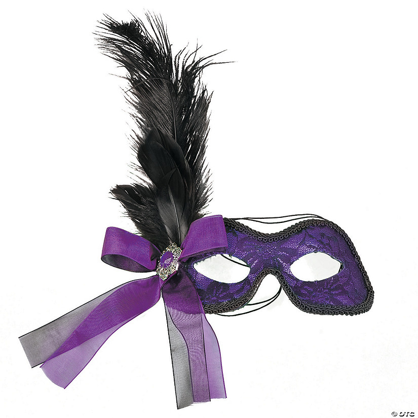 Purple Feather Masks - 6 Pc. Image