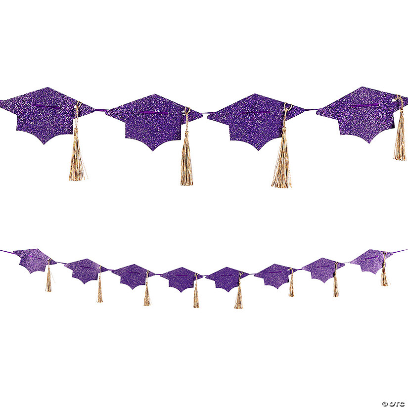Purple Glitter Tassel & Graduation Cap Party Garland Image