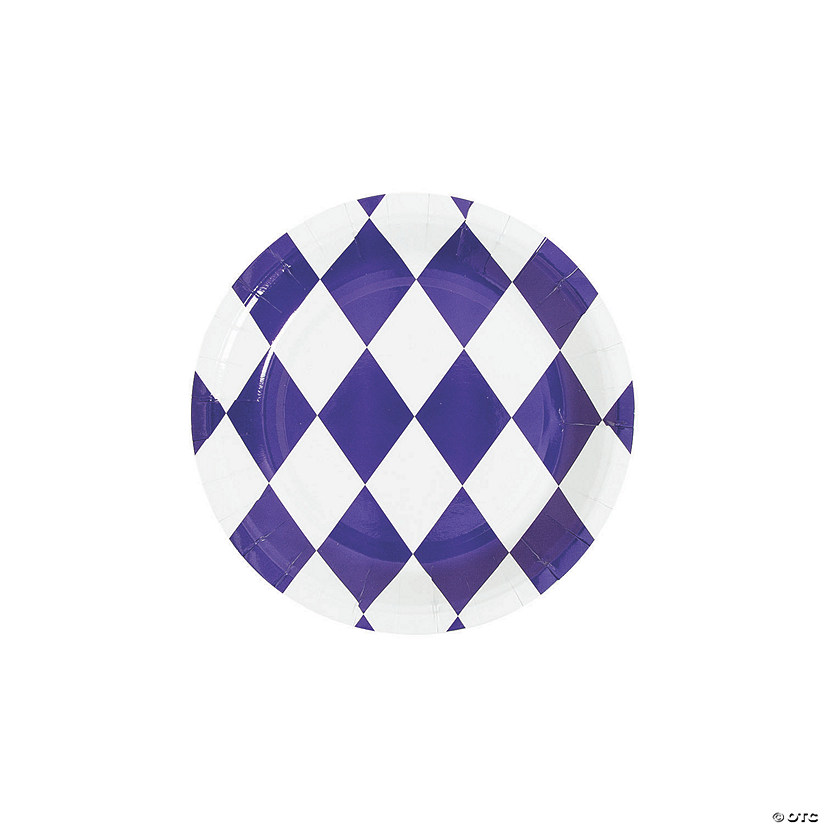 Purple Harlequin Print Paper Dessert Plates - 8 Ct. Image