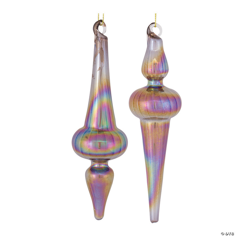 Purple Irredescent Drop Ornament (Set Of 12) 6"H Glass Image