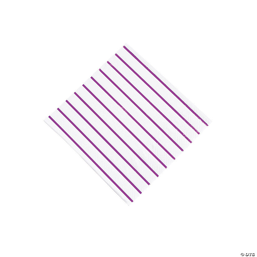 Purple Metallic Stripe Beverage Napkins - 32 Pc. Image