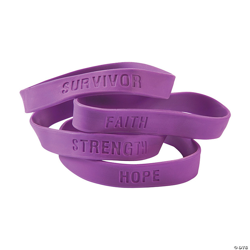 Purple Ribbon Awareness Sayings Rubber Bracelets - 24 Pc. Image