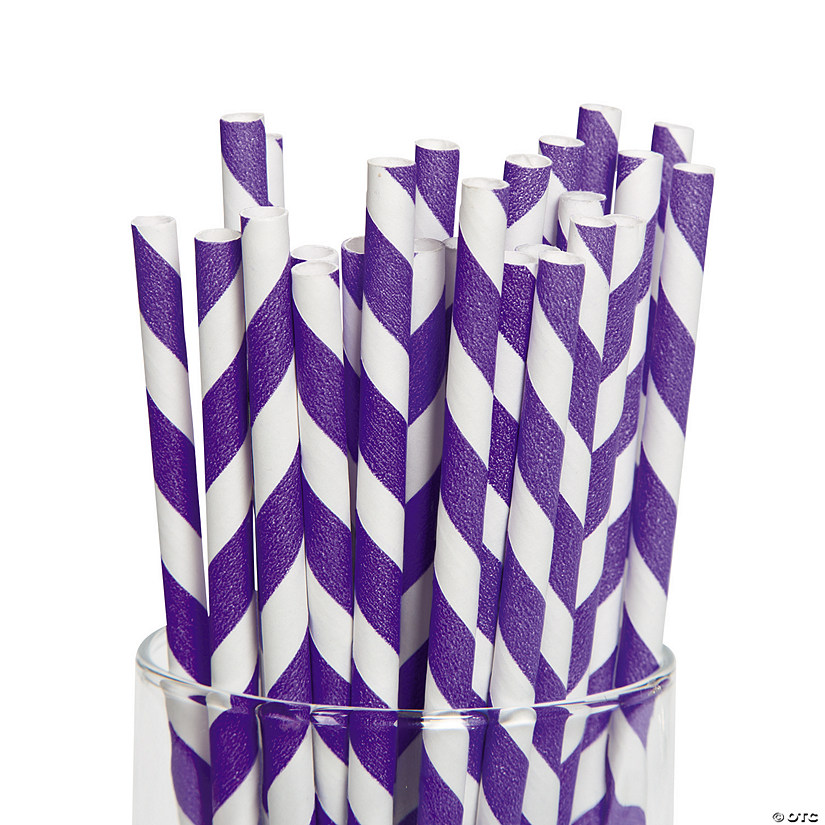 Purple Striped Paper Straws - 24 Pc. Image