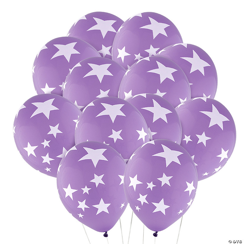 Purple with White Stars 11" Latex Balloons &#8211; 24 Pc. Image