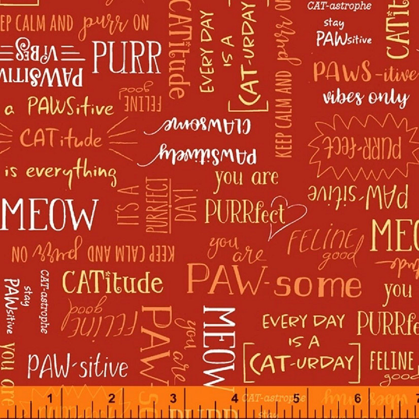 Purrfect Day Purrfect Words on Red Cotton Fabric by the Yard by Windham Fabrics Image