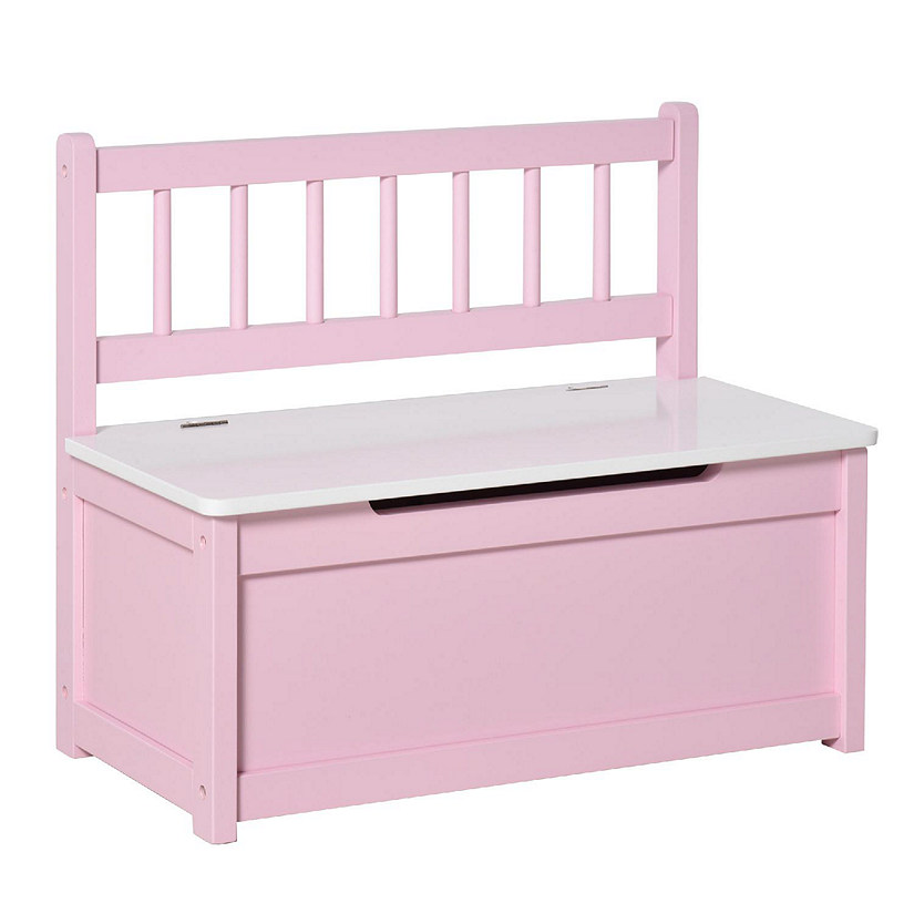 Qaba 2 in 1 Kids Wooden Toy Organizer Chest Storage Box with Seat Bench Cabinet Chunk Cube Pink Image