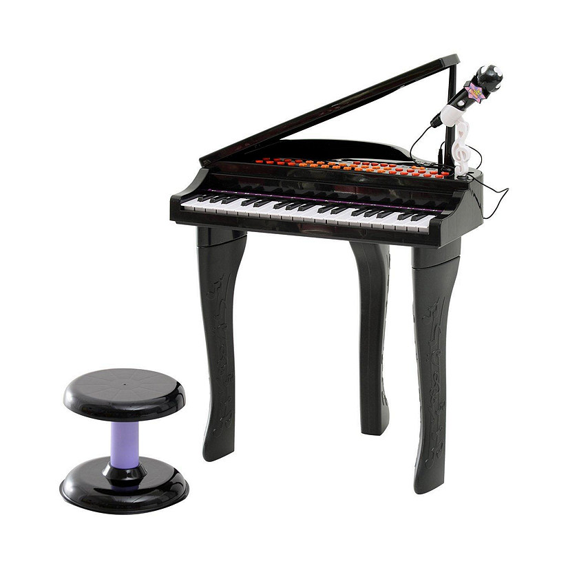 Qaba 37 Key Kids Piano Toy Keyboard Piano Musical Electronic Instrument Grand Piano with Microphone Biuld in MP3 Songs and Stool for 3 9 Years Children Black Image