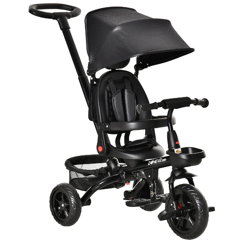 Qaba Baby Tricycle 4 In 1 Stroller w/ Removable Handle 1-5Yrs Black Image
