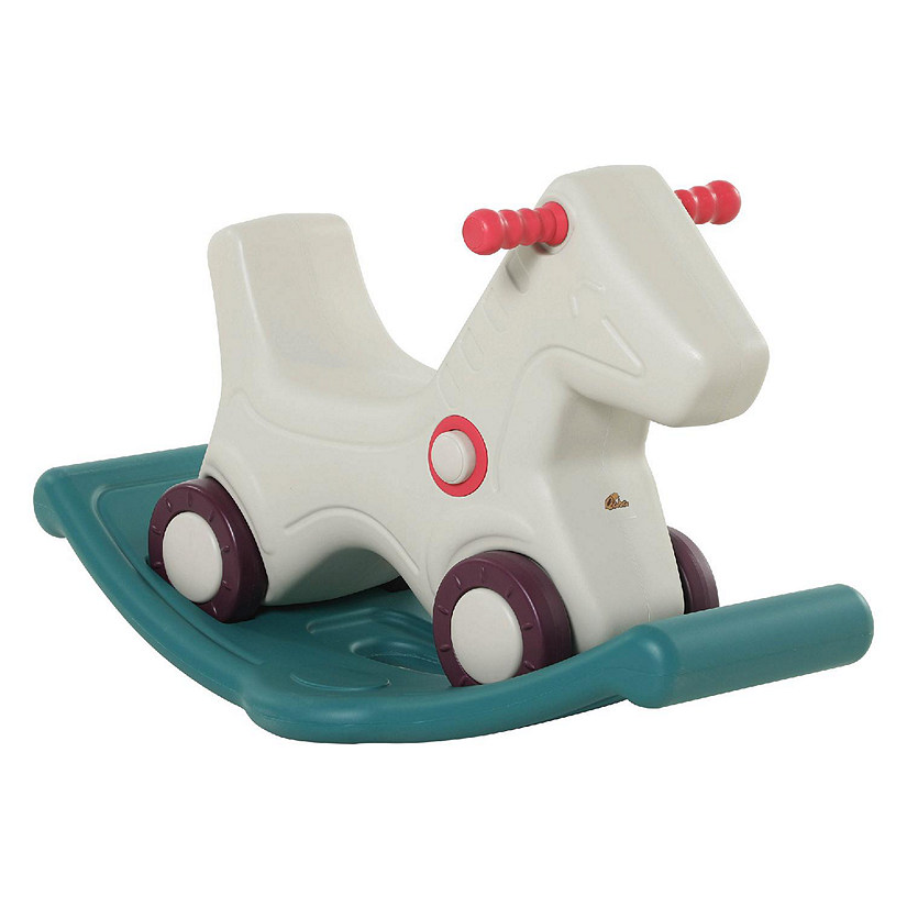 Qaba Kids 2 in 1 Rocking Horse and Sliding Car Indoor Outdoor w/Detachable Base Image