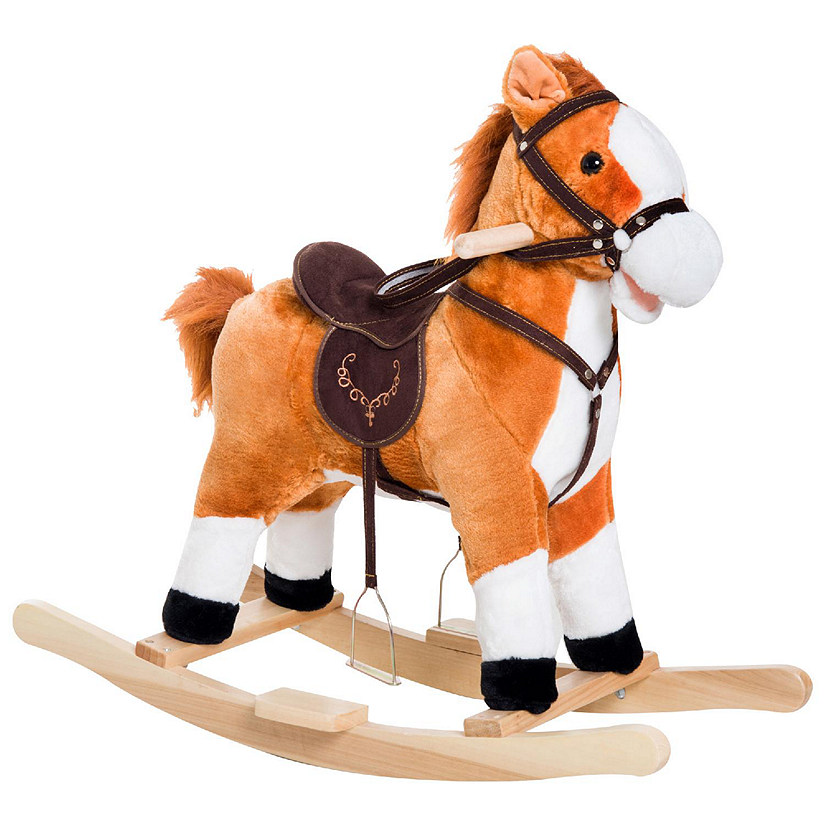 Qaba Kids Plush Toy Rocking Horse Ride on with Realistic Sounds    Brown Image